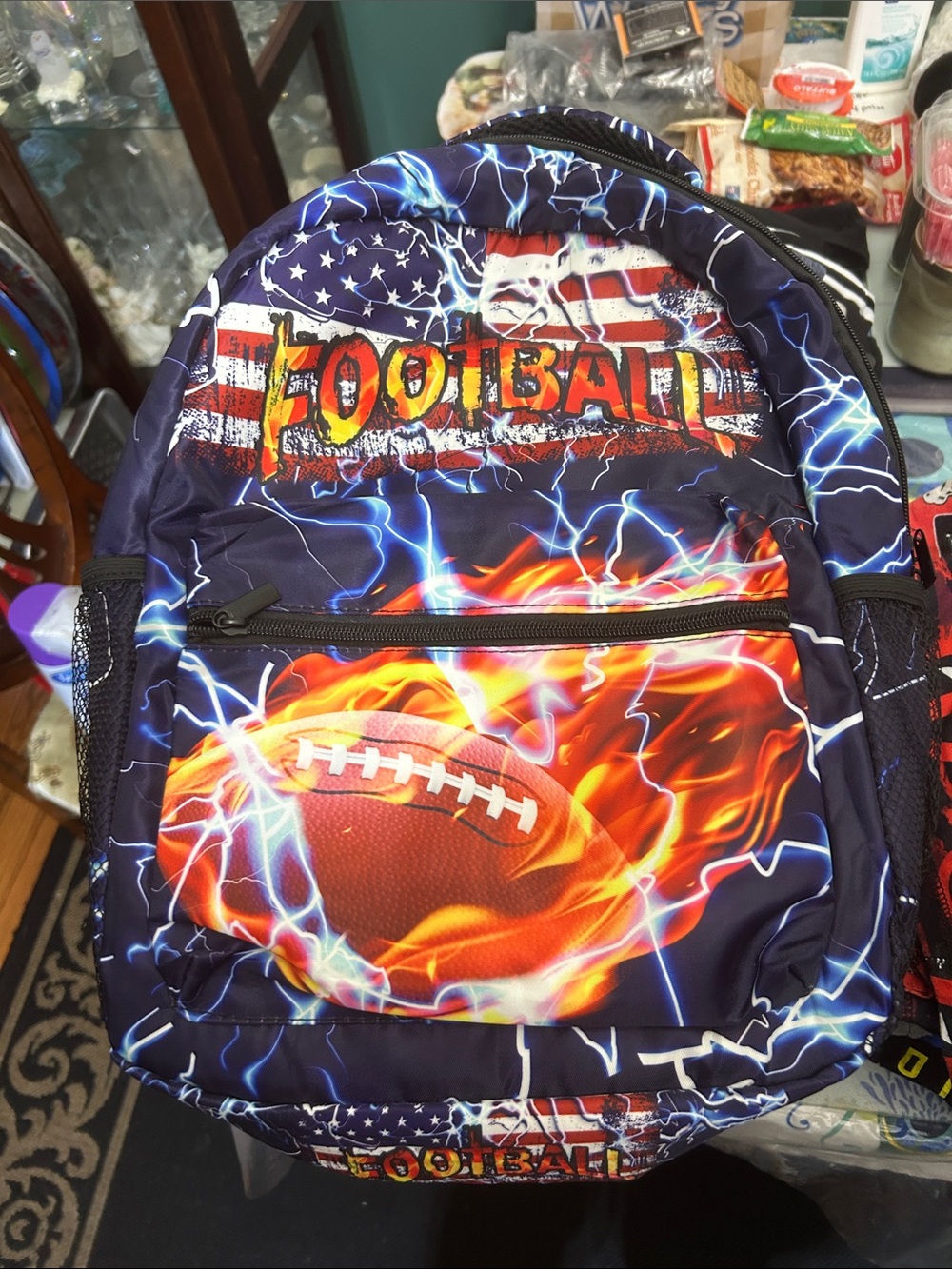 Men's Football Graphic Backpack in Navy, Orange and Red